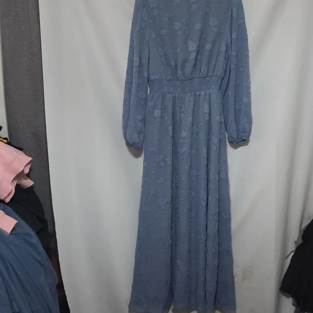 Simplee Women's Maxi Dress Blue Floral Smocked Elastic Waist Lined BoHo Sz S EUC - Picture 6 of 12